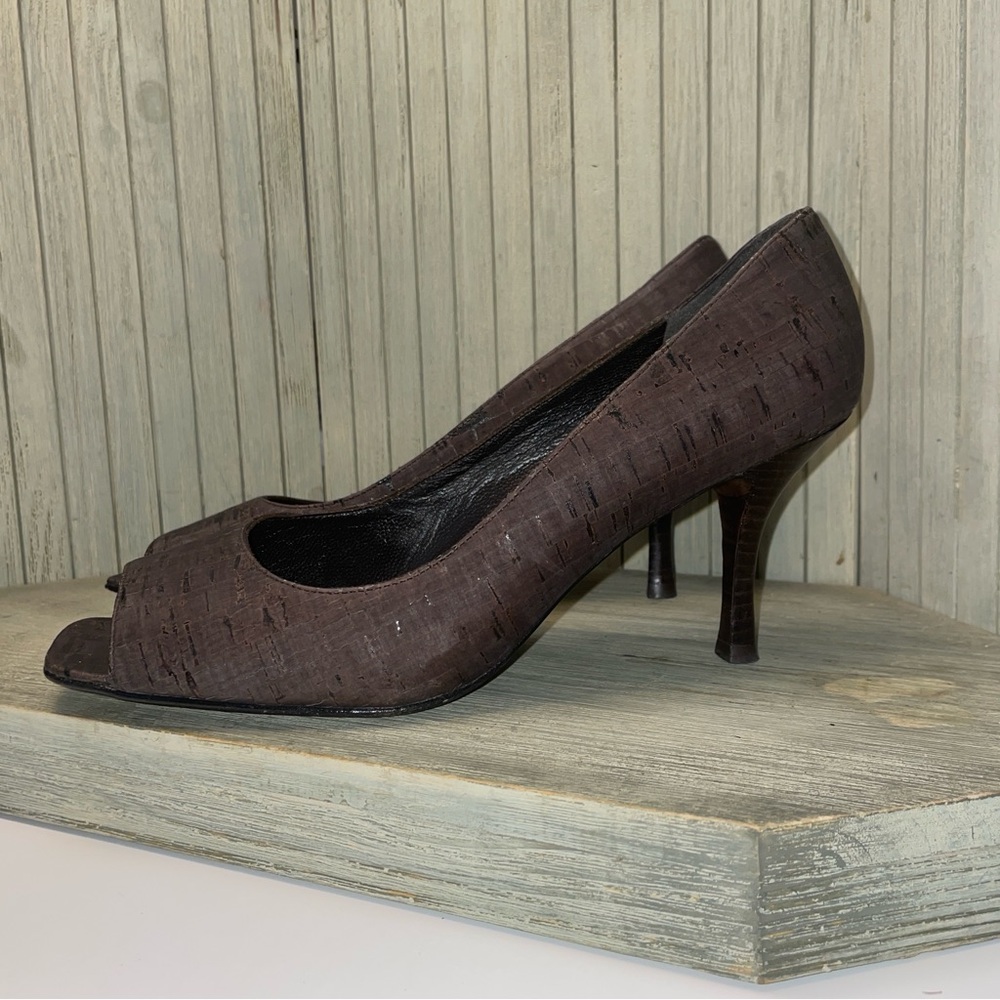 Stuart Weitzman Brown Patterned Open Toe Heels 10… - image 3